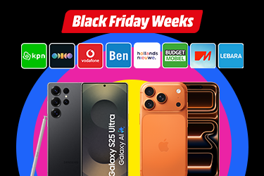 Smartphones en telecomproviders op kleurrijke cirkels, met tekst 